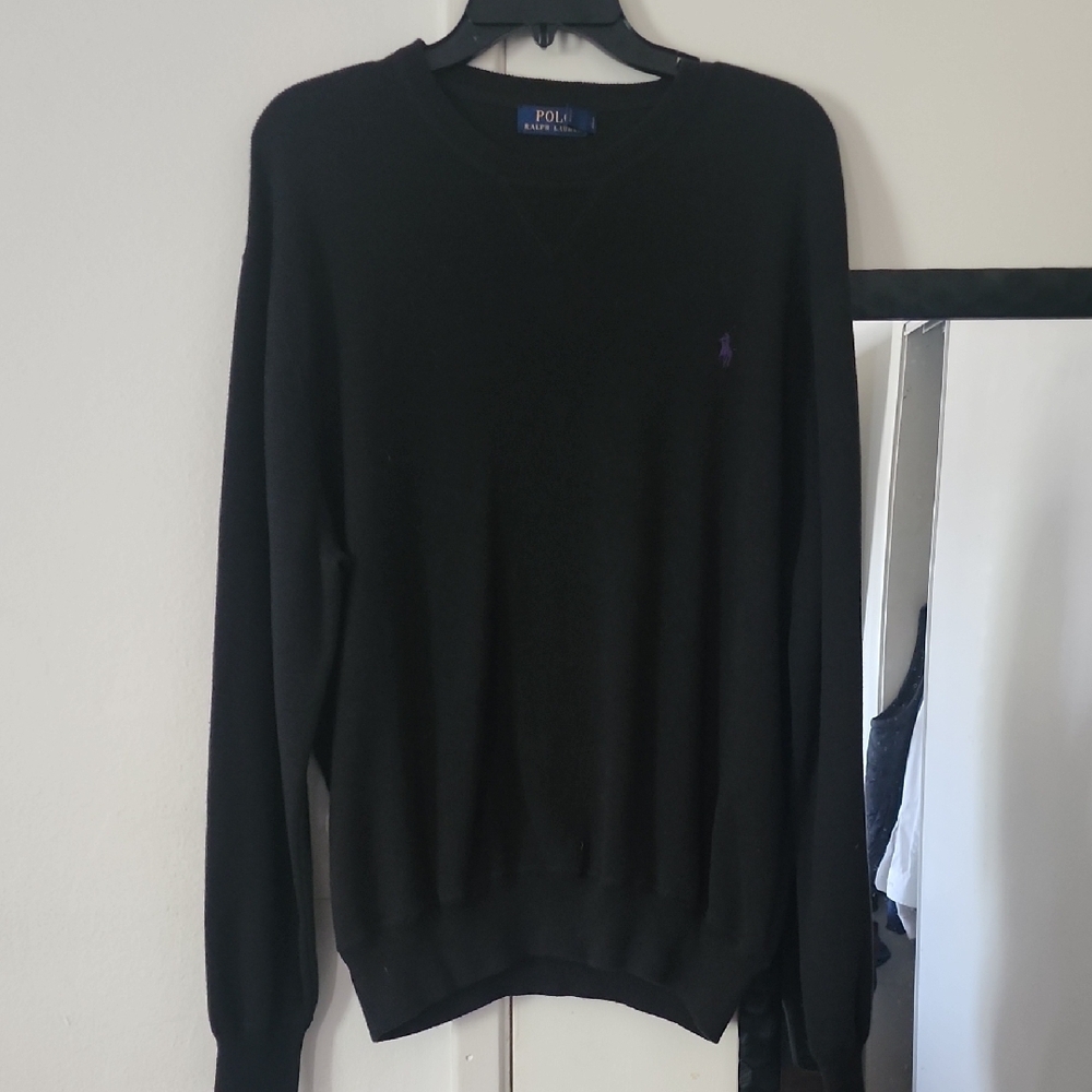 Polo Ralph Lauren Black Crewneck Sweater Purple Pony Logo